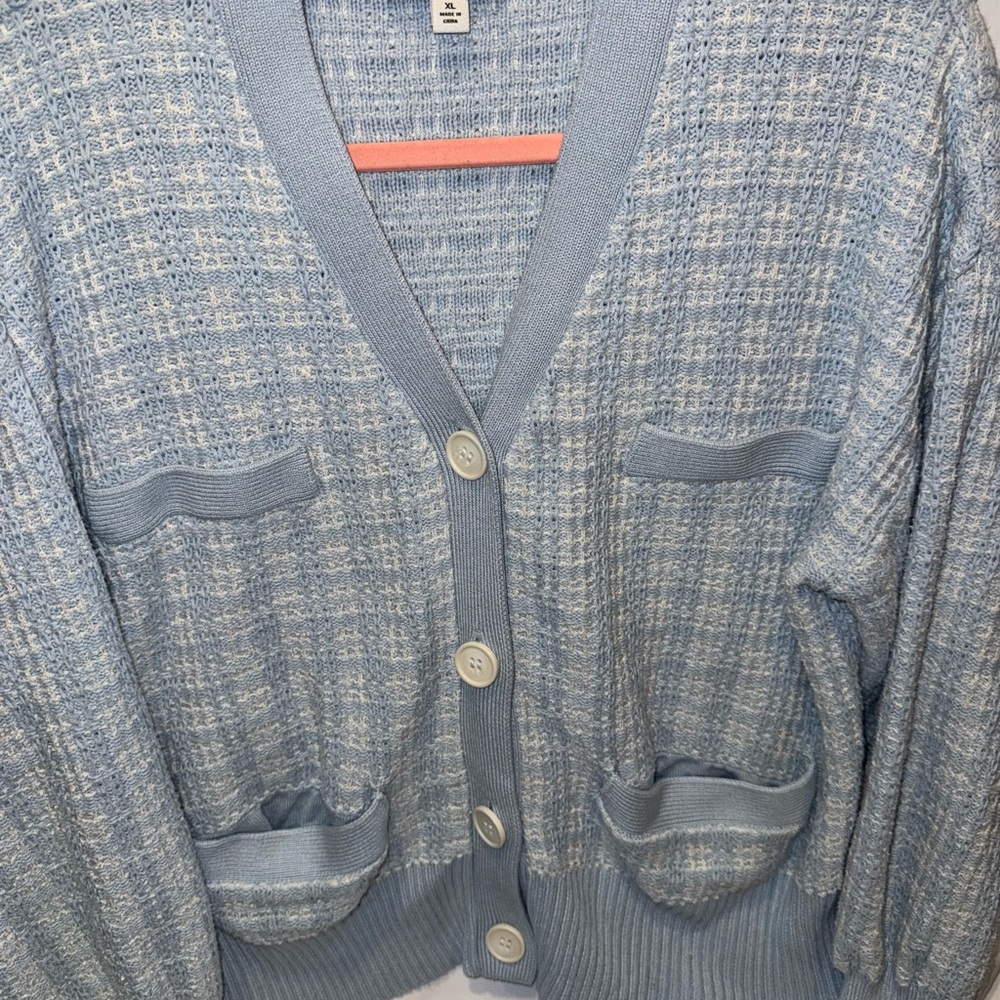 Light Blue Textured Button-Front Sweater Cardigan women size XL